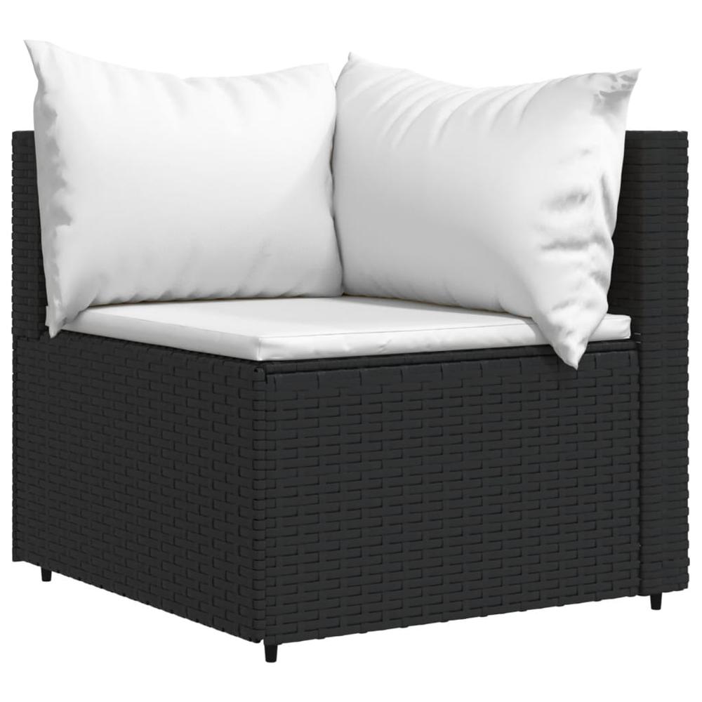 Patio Corner Sofa with Cushions Black Poly Rattan. Picture 1