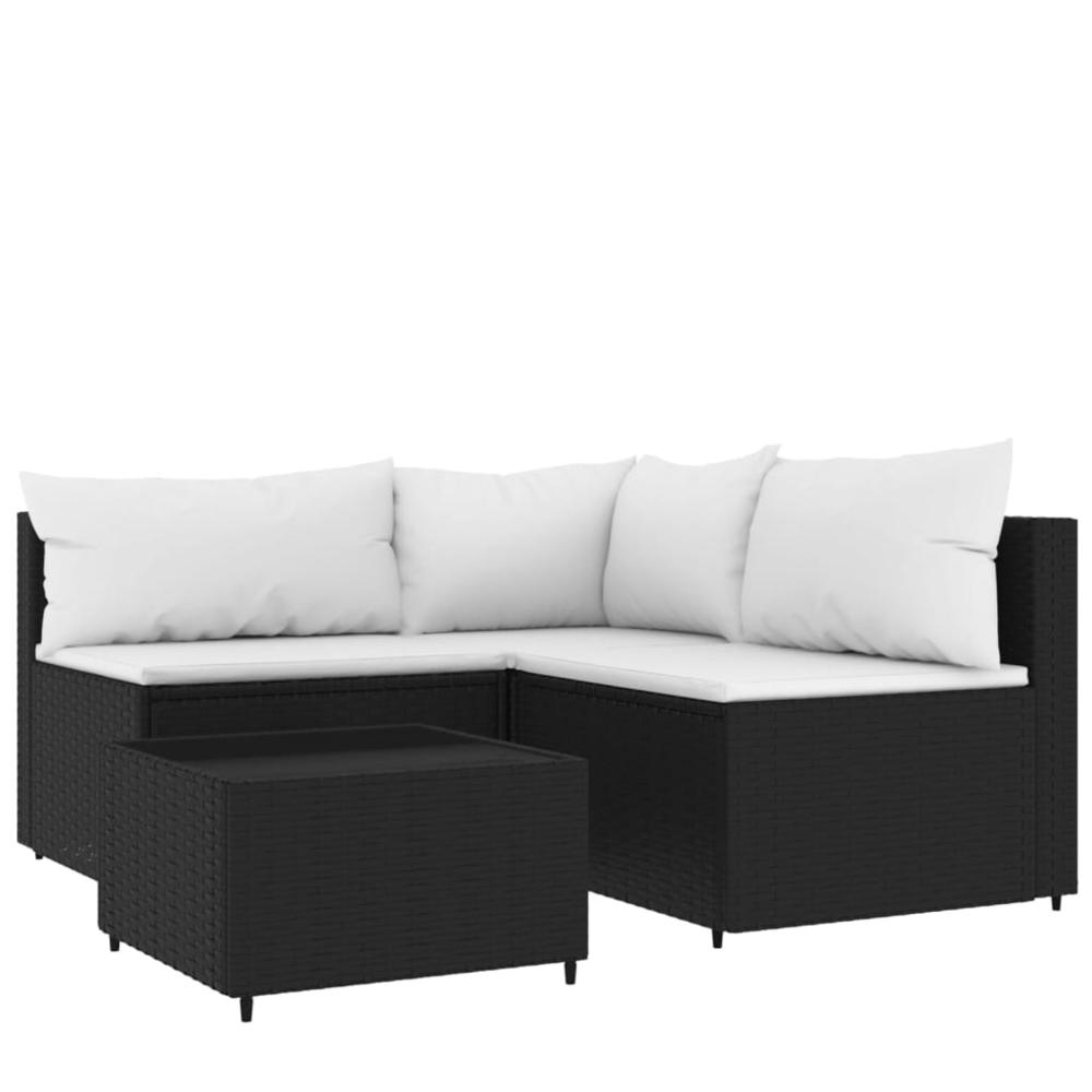 4 Piece Patio Lounge Set with Cushions Black Poly Rattan. Picture 1