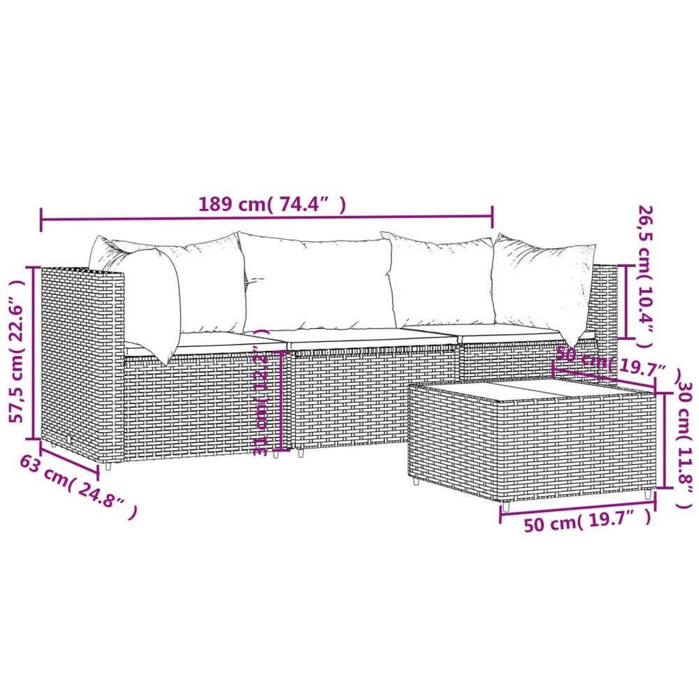 4 Piece Patio Lounge Set with Cushions Black Poly Rattan. Picture 10