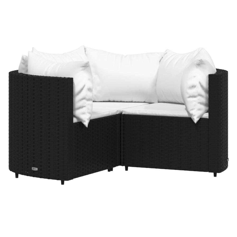 4 Piece Patio Lounge Set with Cushions Black Poly Rattan. Picture 2