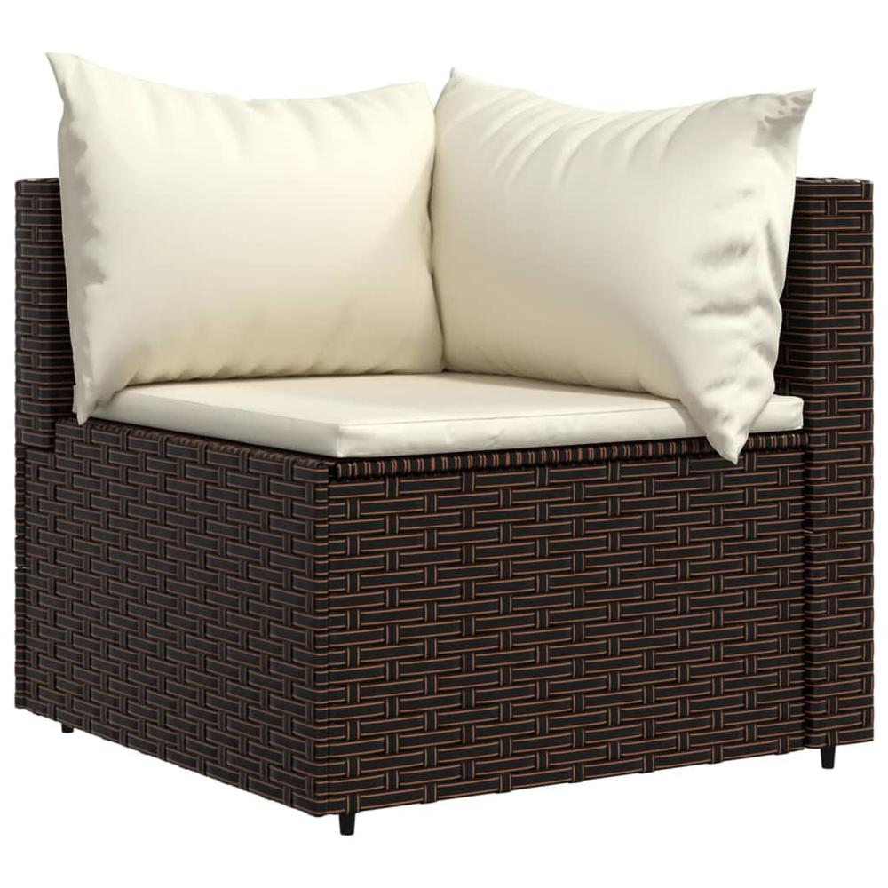 Patio Corner Sofa with Cushions Brown Poly Rattan. Picture 1