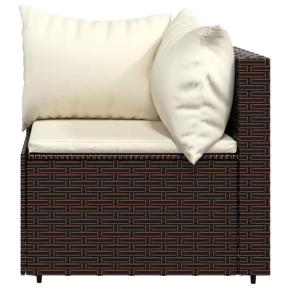 Patio Corner Sofas with Cushions 2 pcs Brown Poly Rattan. Picture 4