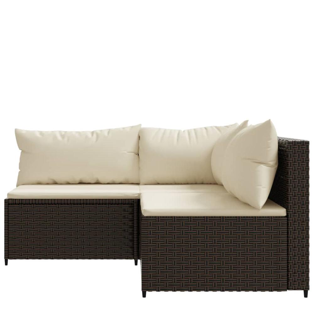 3 Piece Patio Lounge Set with Cushions Brown Poly Rattan. Picture 2