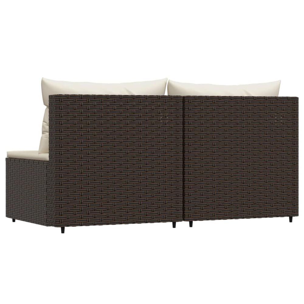 Patio Middle Sofas with Cushions 2 pcs Brown Poly Rattan. Picture 2