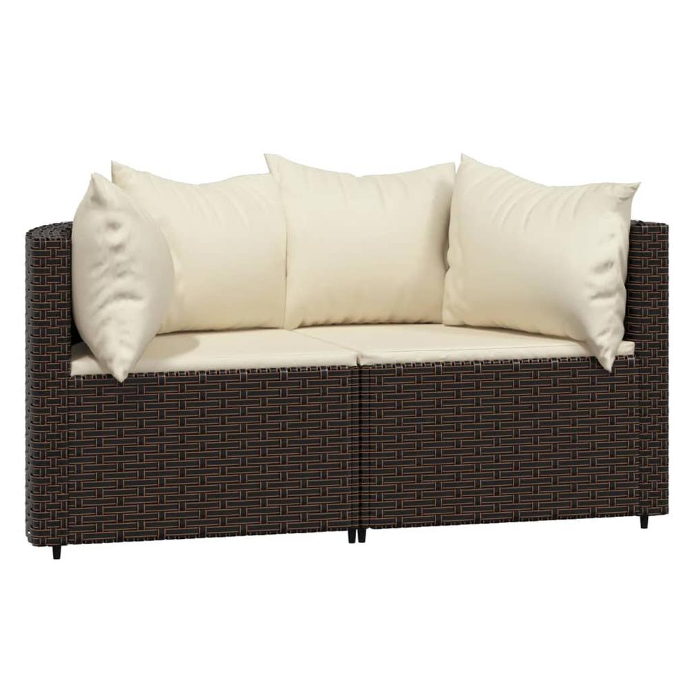 Patio Corner Sofas with Cushions 2 pcs Brown Poly Rattan. Picture 1