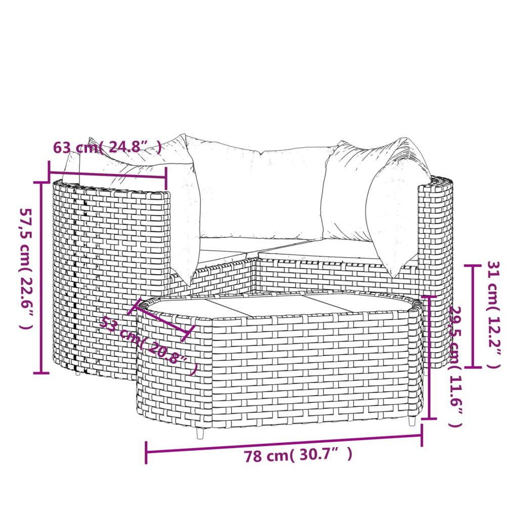 4 Piece Patio Lounge Set with Cushions Brown Poly Rattan. Picture 10
