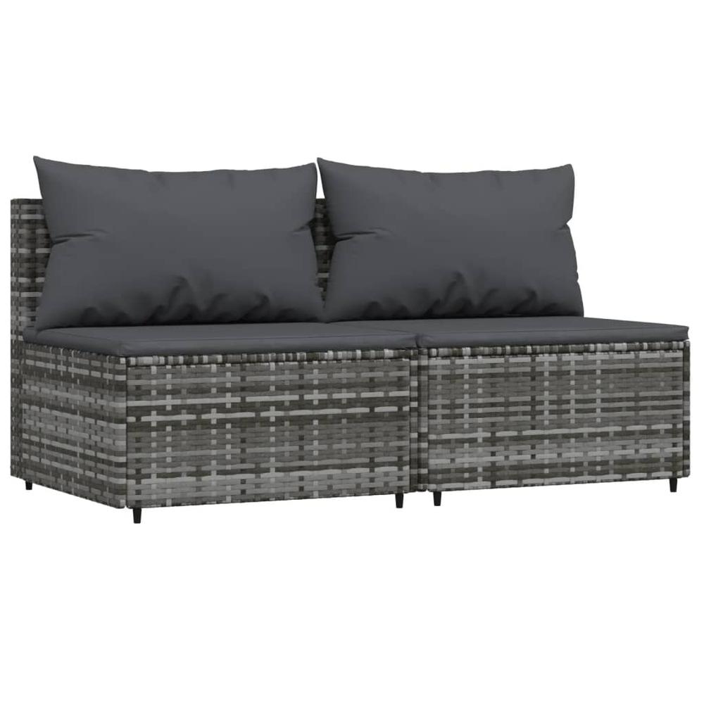3 Piece Patio Lounge Set with Cushions Gray Poly Rattan. Picture 2