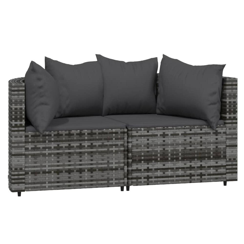 Patio Corner Sofas with Cushions 2 pcs Gray Poly Rattan. Picture 1