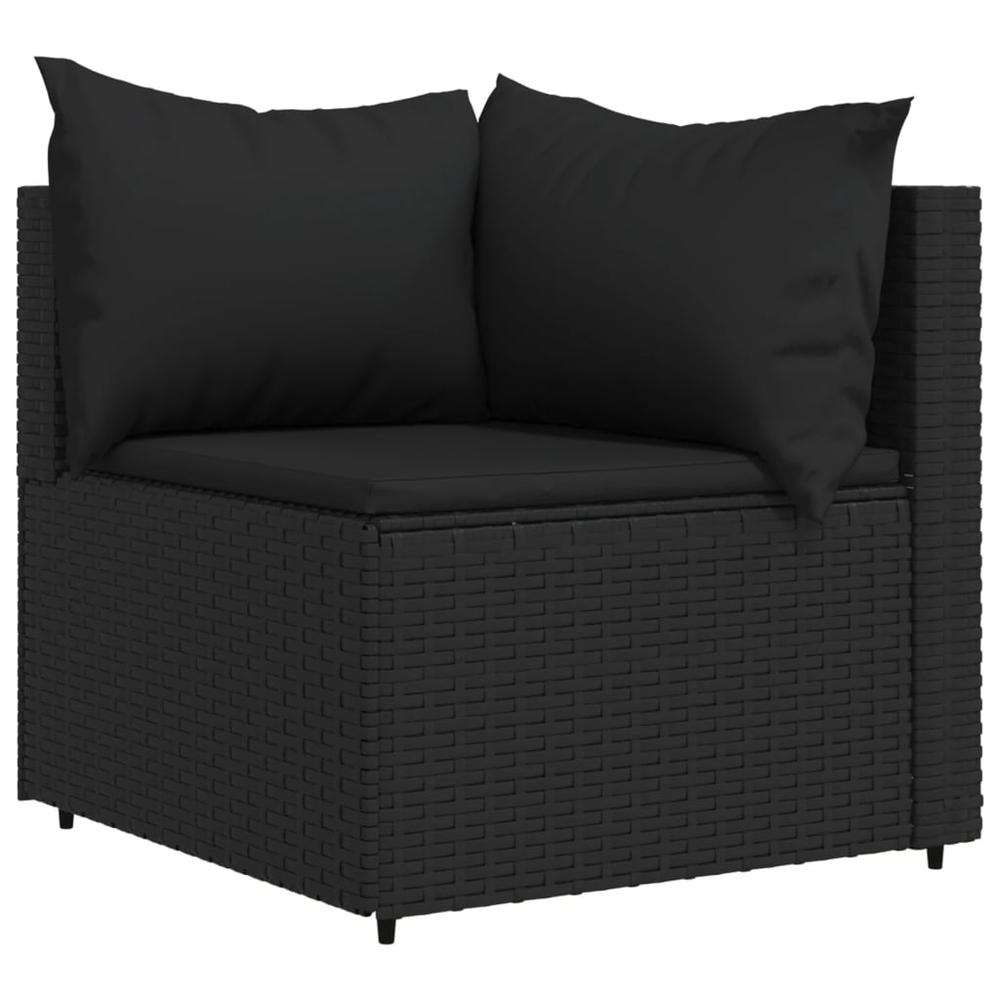Patio Corner Sofa with Cushions Black Poly Rattan. Picture 1