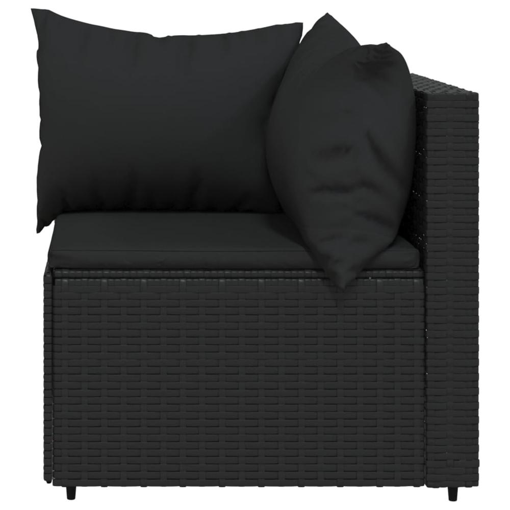 Patio Corner Sofa with Cushions Black Poly Rattan. Picture 3