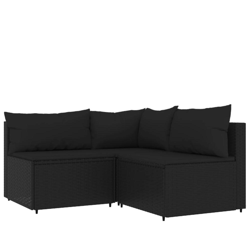 3 Piece Patio Lounge Set with Cushions Black Poly Rattan. Picture 1