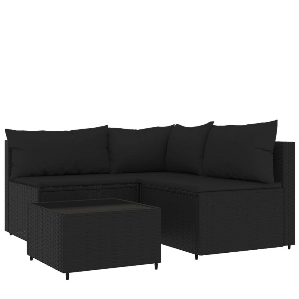 4 Piece Patio Lounge Set with Cushions Black Poly Rattan. Picture 1