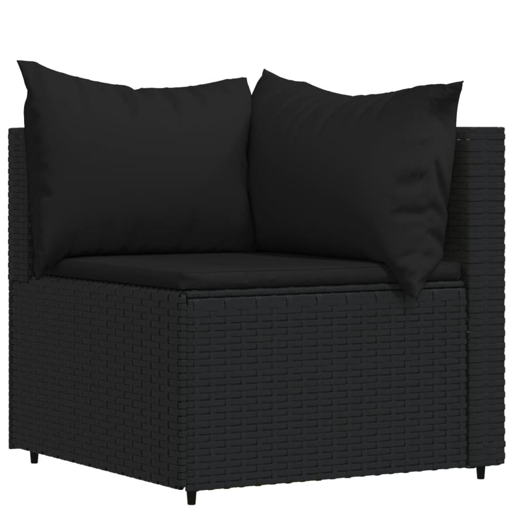 3 Piece Patio Lounge Set with Cushions Black Poly Rattan. Picture 3