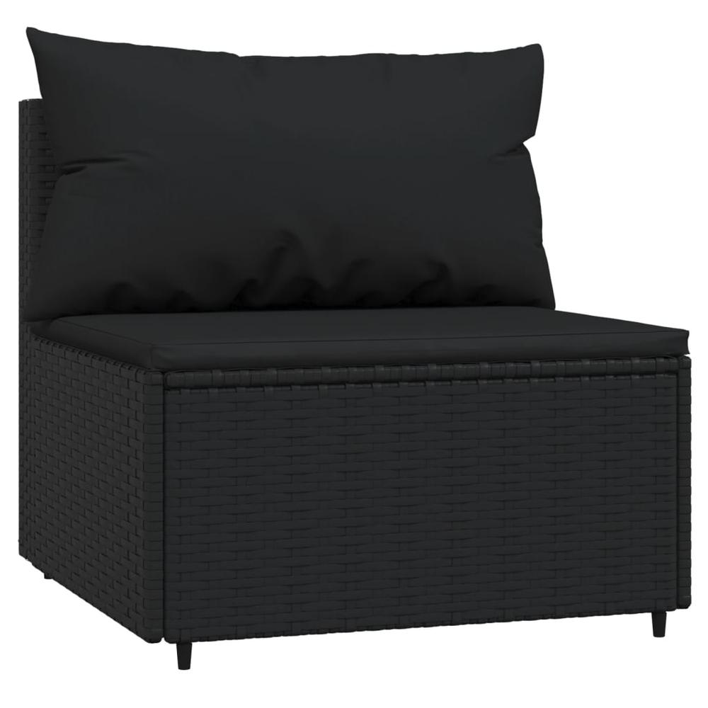 4 Piece Patio Lounge Set with Cushions Black Poly Rattan. Picture 5