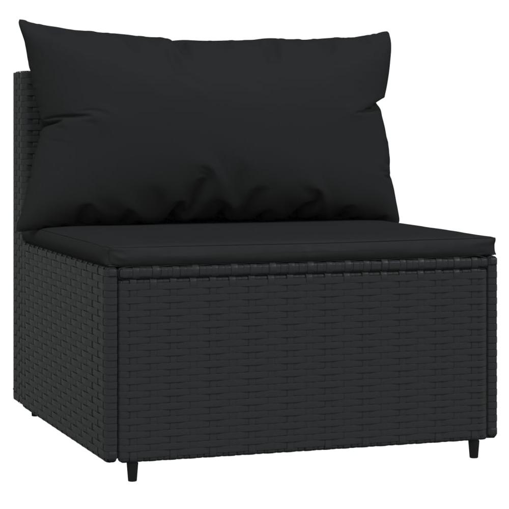 3 Piece Patio Lounge Set with Cushions Black Poly Rattan. Picture 3