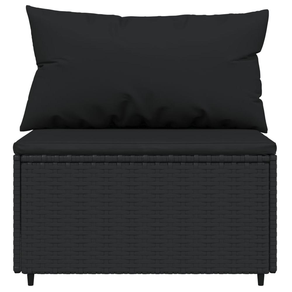 3 Piece Patio Lounge Set with Cushions Black Poly Rattan. Picture 4