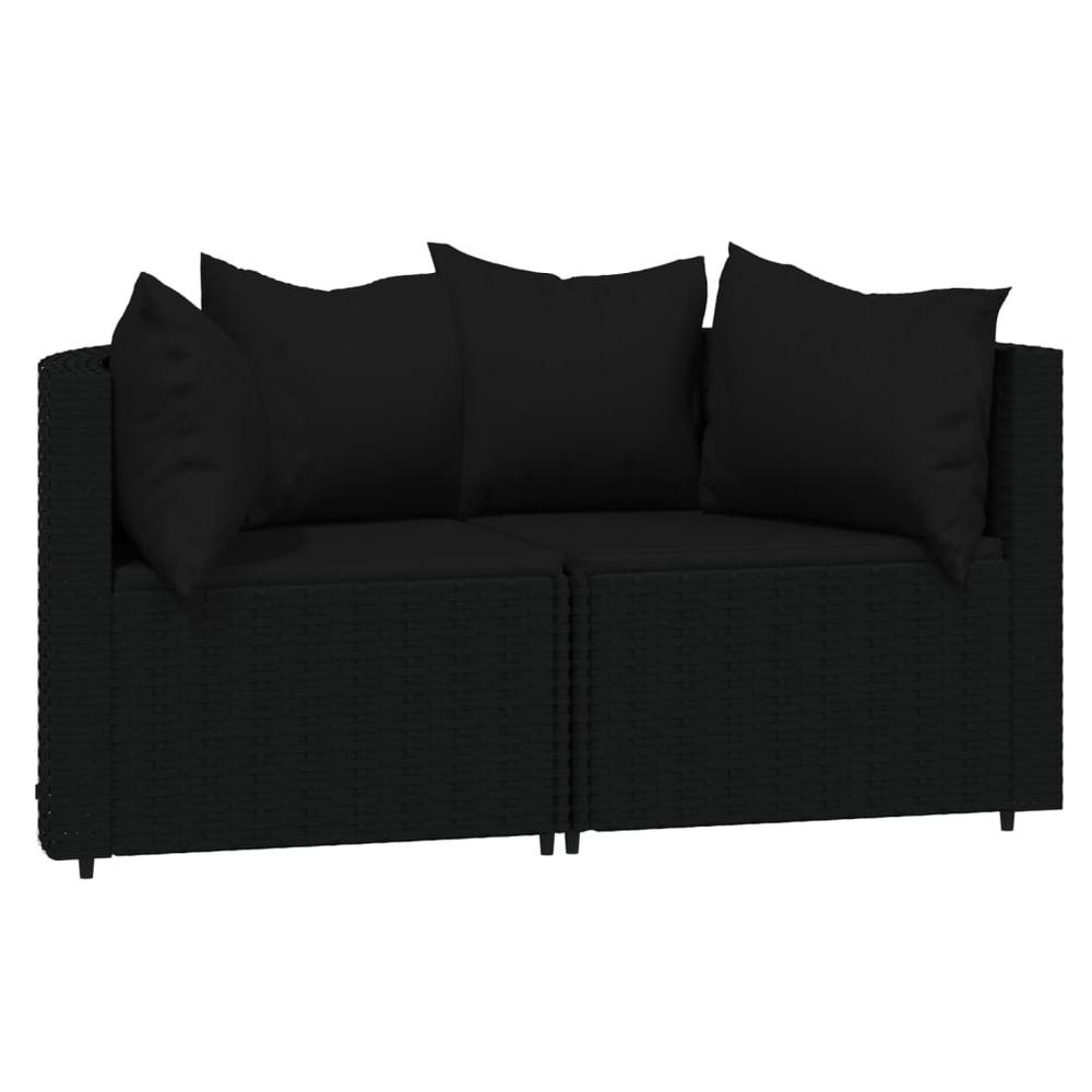3 Piece Patio Lounge Set with Cushions Black Poly Rattan. Picture 2