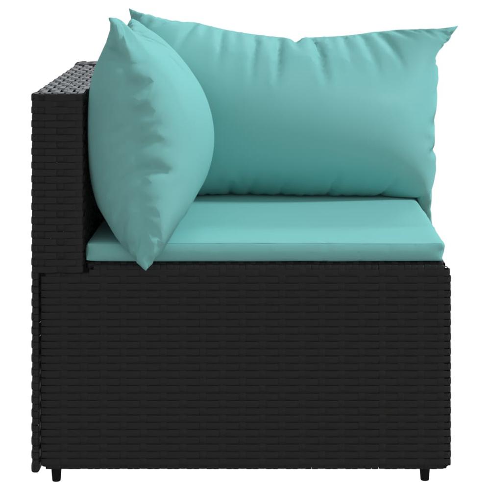 Patio Corner Sofa with Cushions Black Poly Rattan. Picture 3