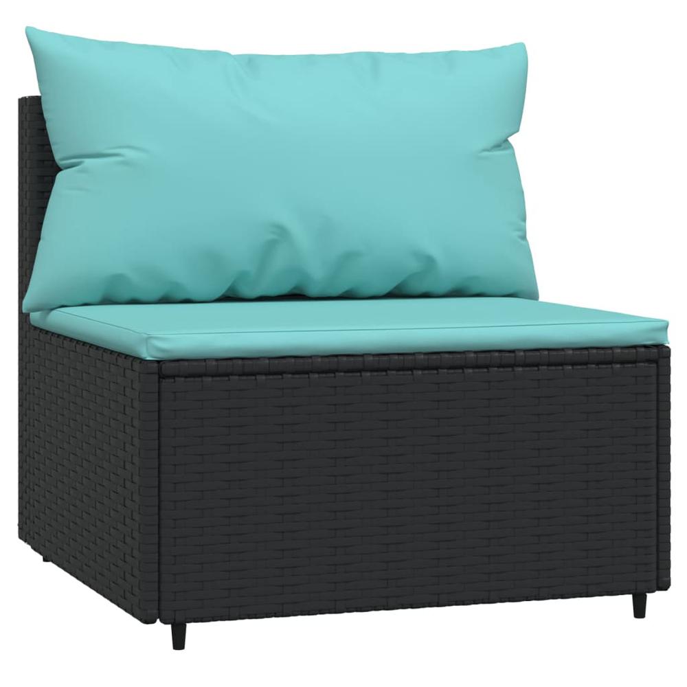 Patio Middle Sofa with Cushions Black Poly Rattan. Picture 1