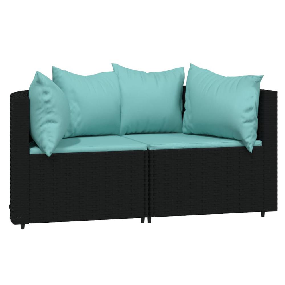 Patio Corner Sofas with Cushions 2 pcs Black Poly Rattan. Picture 1