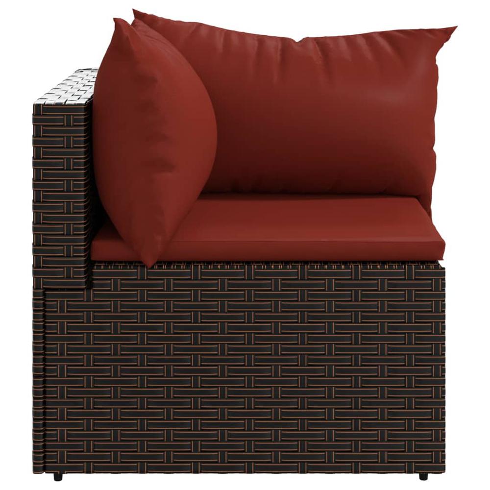 Patio Corner Sofas with Cushions 2 pcs Brown Poly Rattan. Picture 3