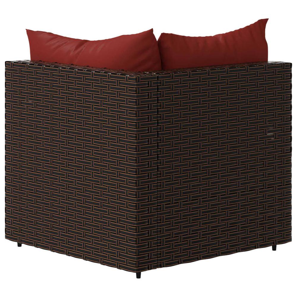 Patio Corner Sofas with Cushions 2 pcs Brown Poly Rattan. Picture 5