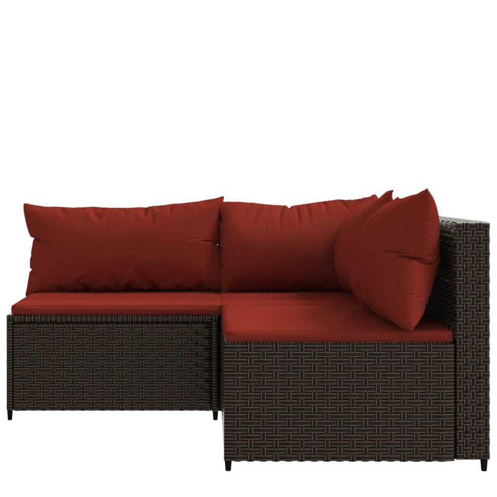 3 Piece Patio Lounge Set with Cushions Brown Poly Rattan. Picture 2