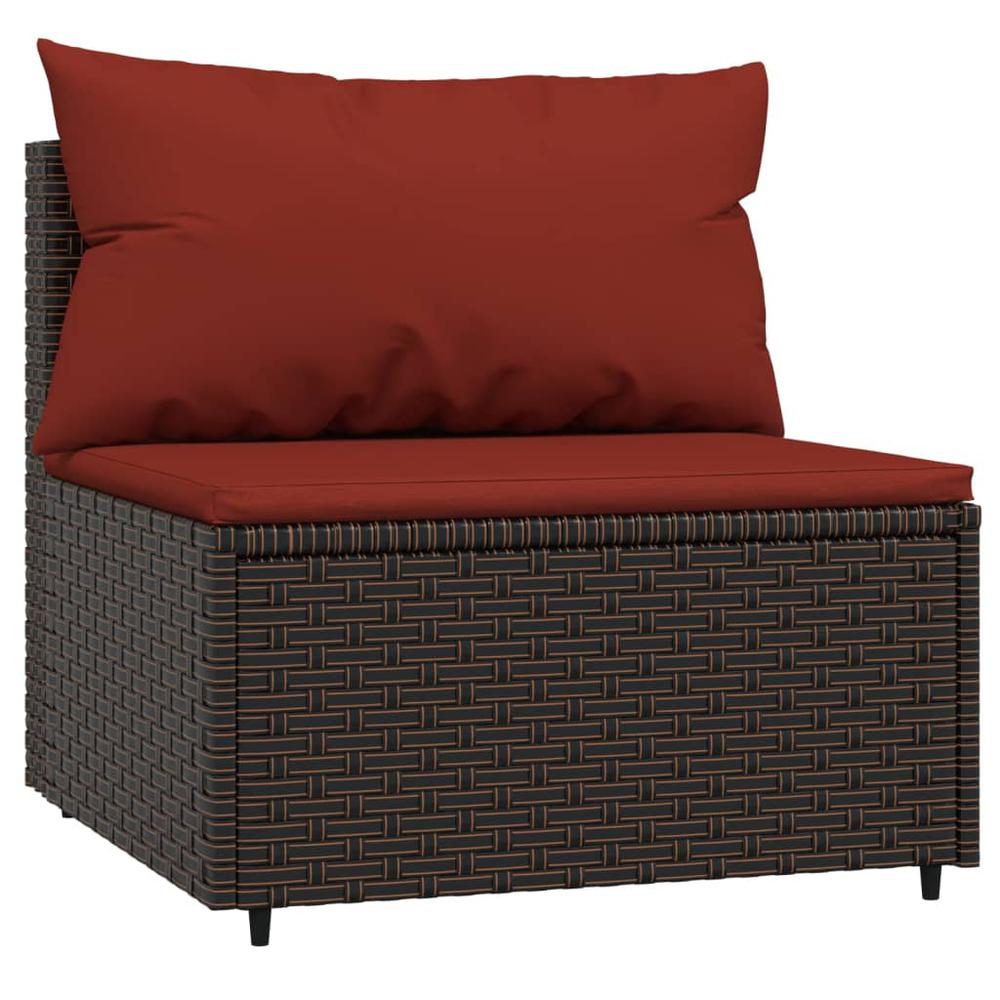 Patio Middle Sofa with Cushions Brown Poly Rattan. Picture 1