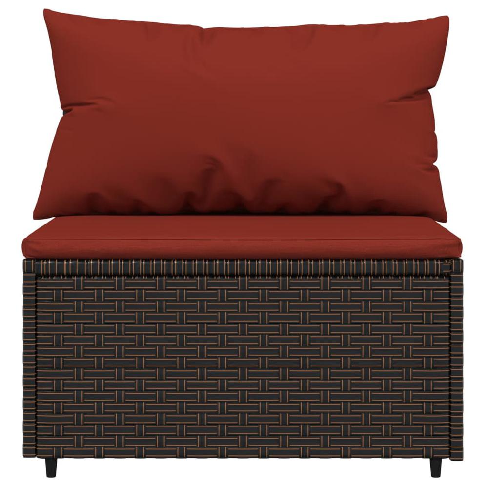 Patio Middle Sofa with Cushions Brown Poly Rattan. Picture 2