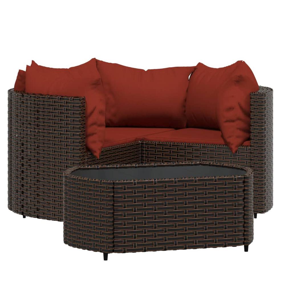 4 Piece Patio Lounge Set with Cushions Brown Poly Rattan. Picture 1