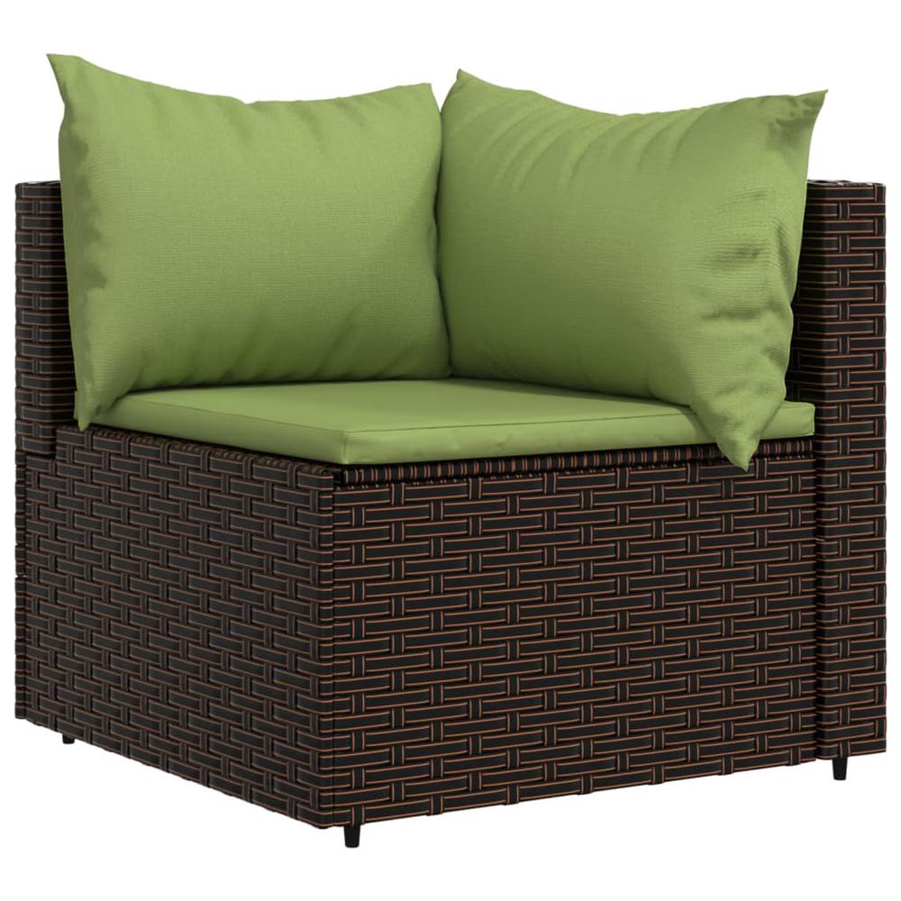 Patio Corner Sofa with Cushions Brown Poly Rattan. Picture 1