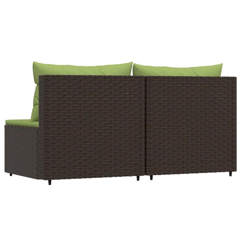 Patio Middle Sofas with Cushions 2 pcs Brown Poly Rattan. Picture 2