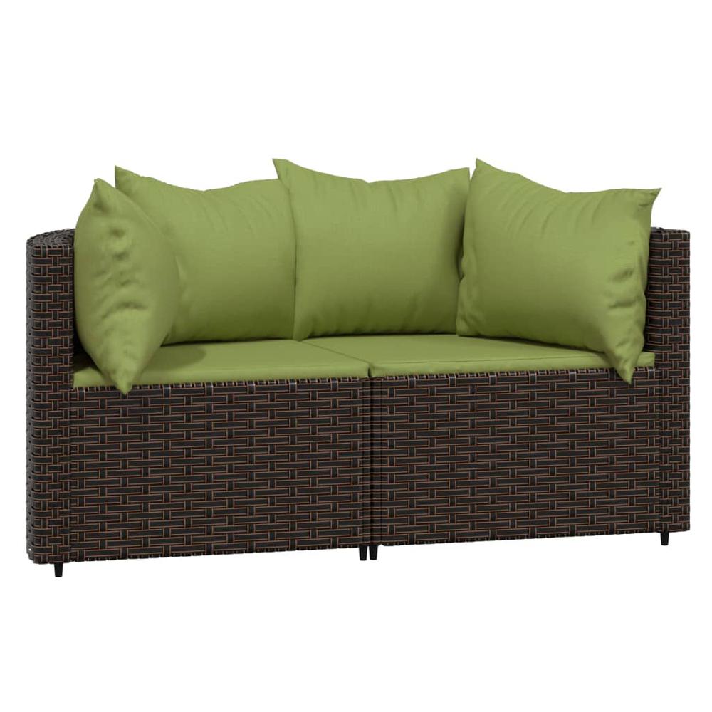 Patio Corner Sofas with Cushions 2 pcs Brown Poly Rattan. Picture 1