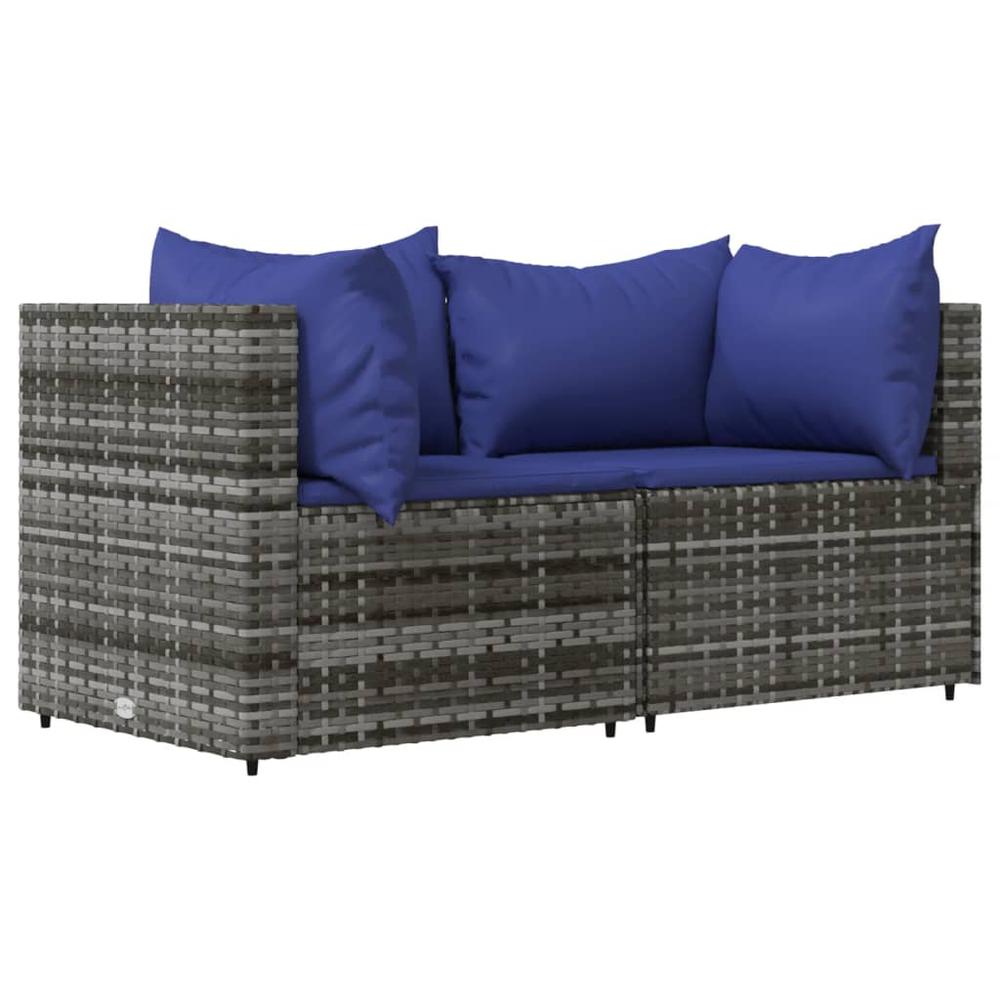 Patio Corner Sofas with Cushions 2 pcs Gray Poly Rattan. Picture 1