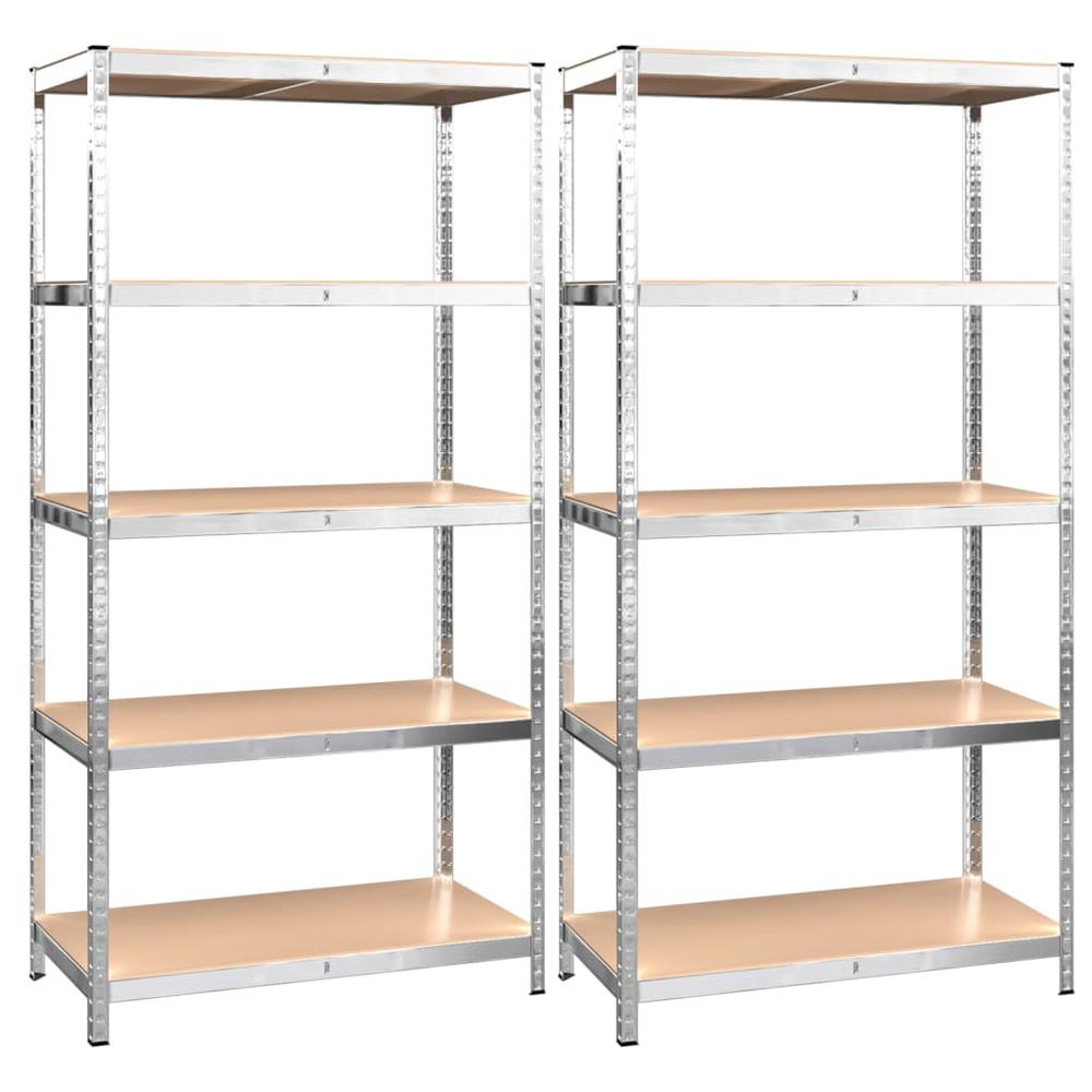 5-Layer Heavy-duty Shelves 2 pcs Silver Steel&Engineered Wood. Picture 1