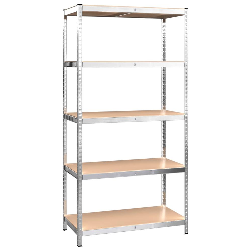 5-Layer Heavy-duty Shelves 2 pcs Silver Steel&Engineered Wood. Picture 3