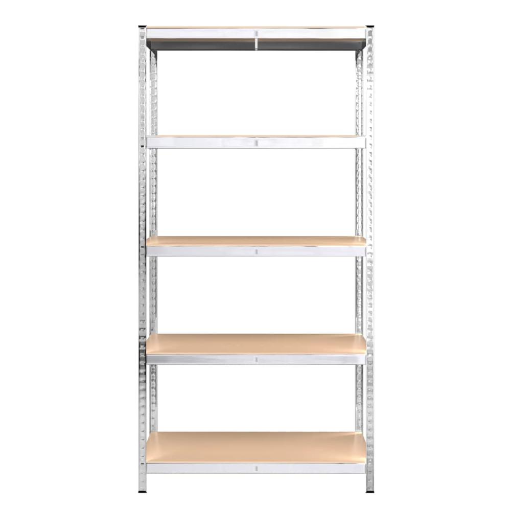 5-Layer Heavy-duty Shelves 2 pcs Silver Steel&Engineered Wood. Picture 4