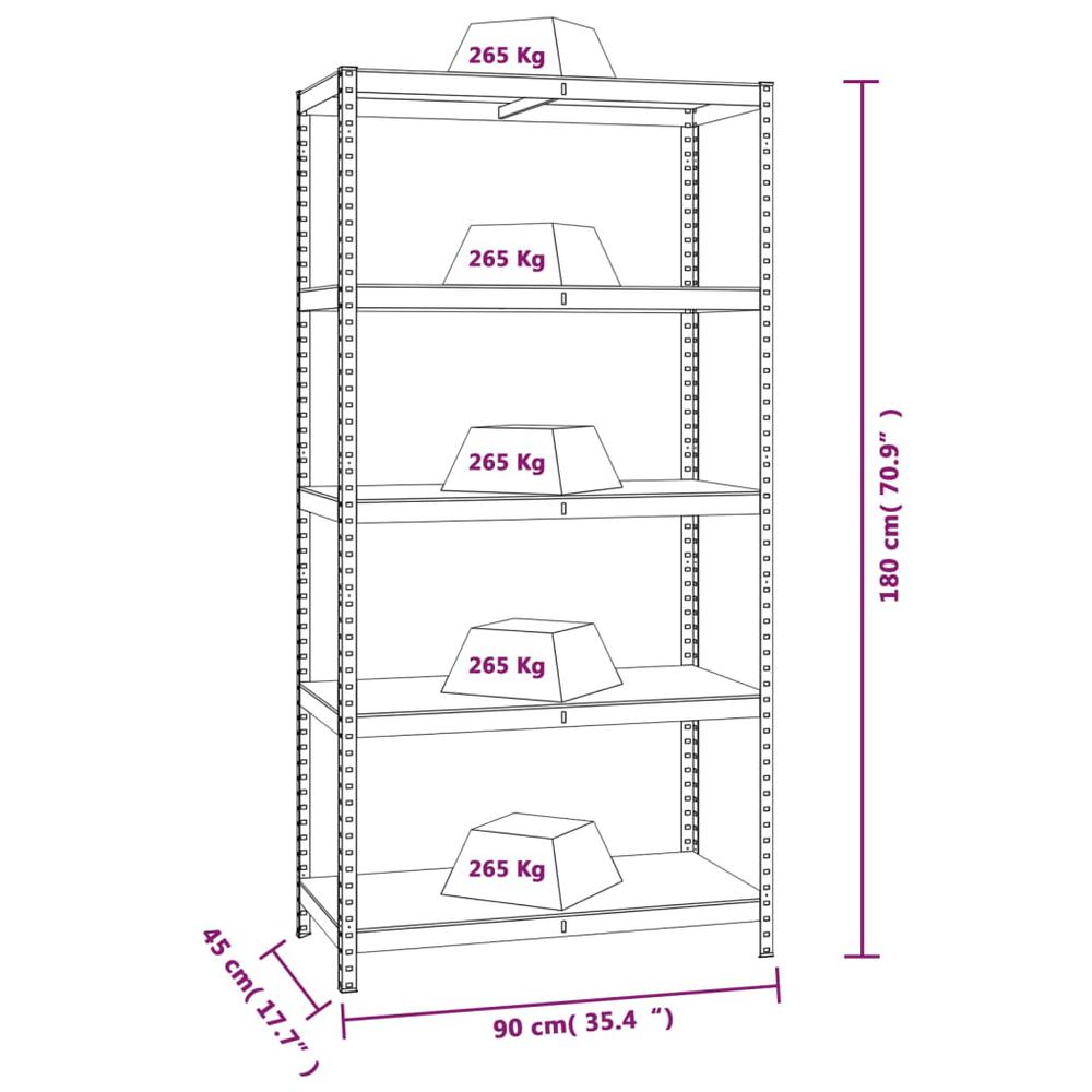 5-Layer Heavy-duty Shelves 2 pcs Silver Steel&Engineered Wood. Picture 9
