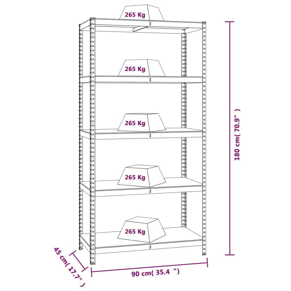 5-Layer Heavy-duty Shelves 2 pcs Gray Steel&Engineered Wood. Picture 10