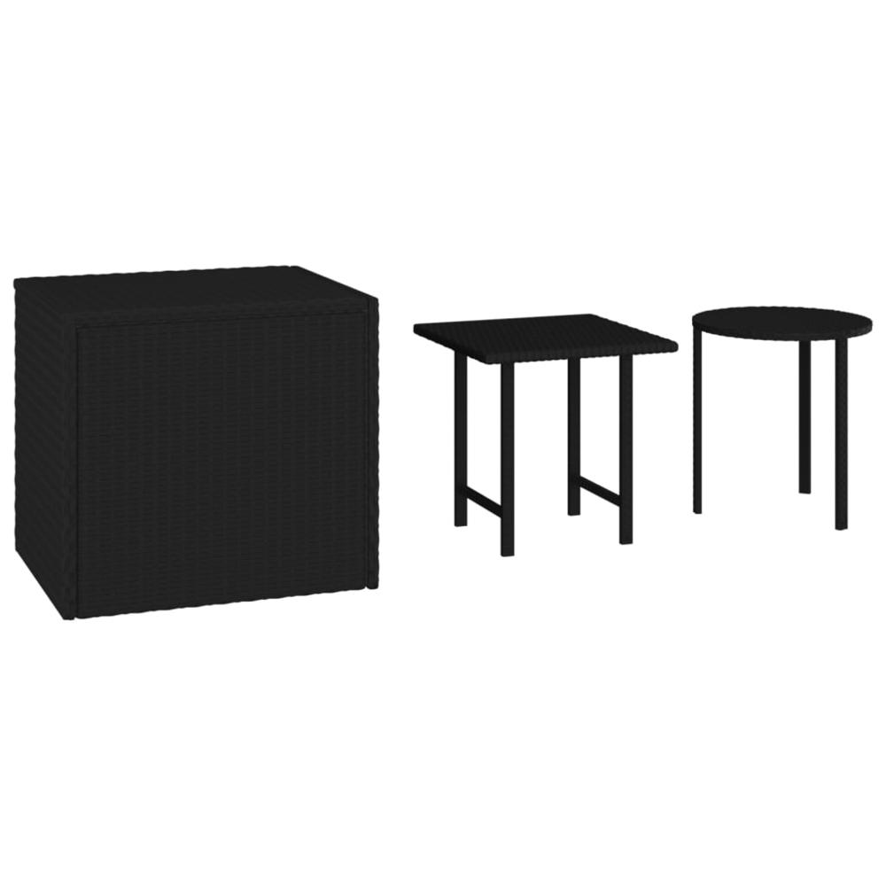 Side Tables 3 pcs Black Poly Rattan. Picture 1