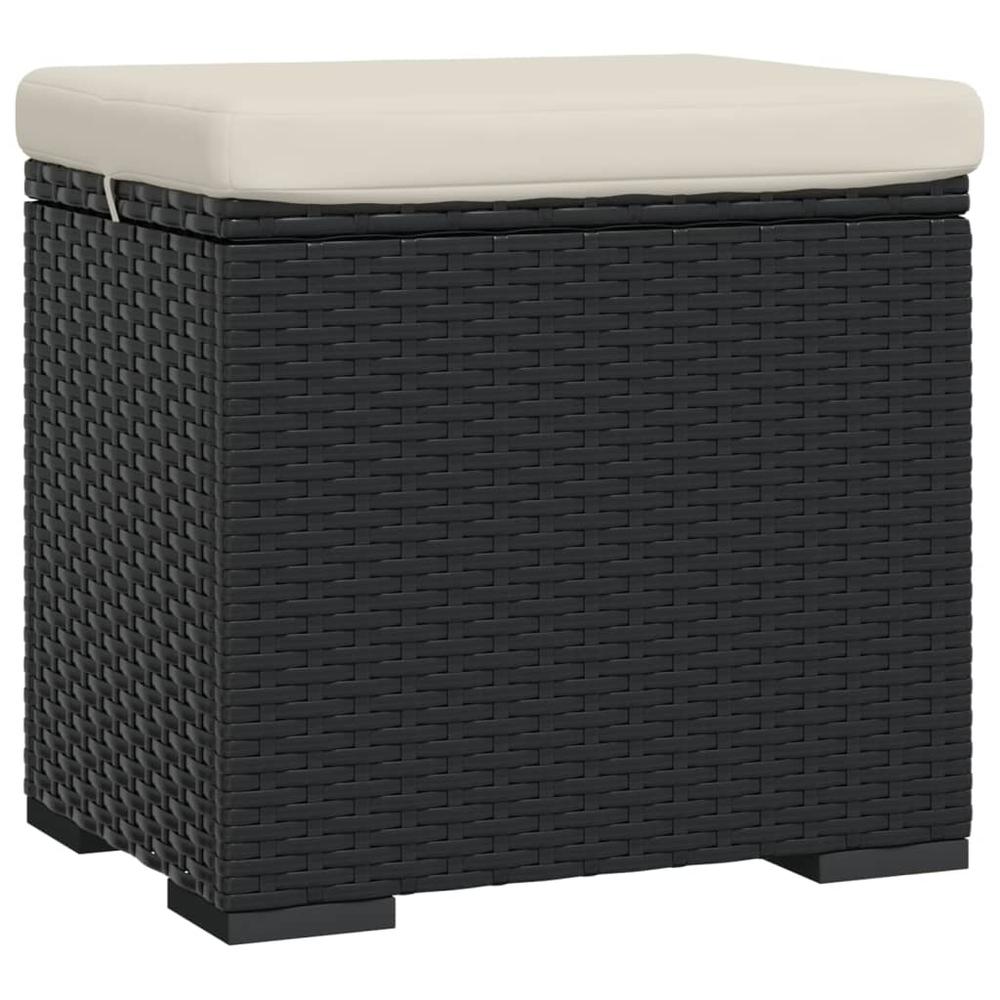 Ottoman with Cushion Black 15.7"x11.8"x15.7" Poly Rattan. Picture 1