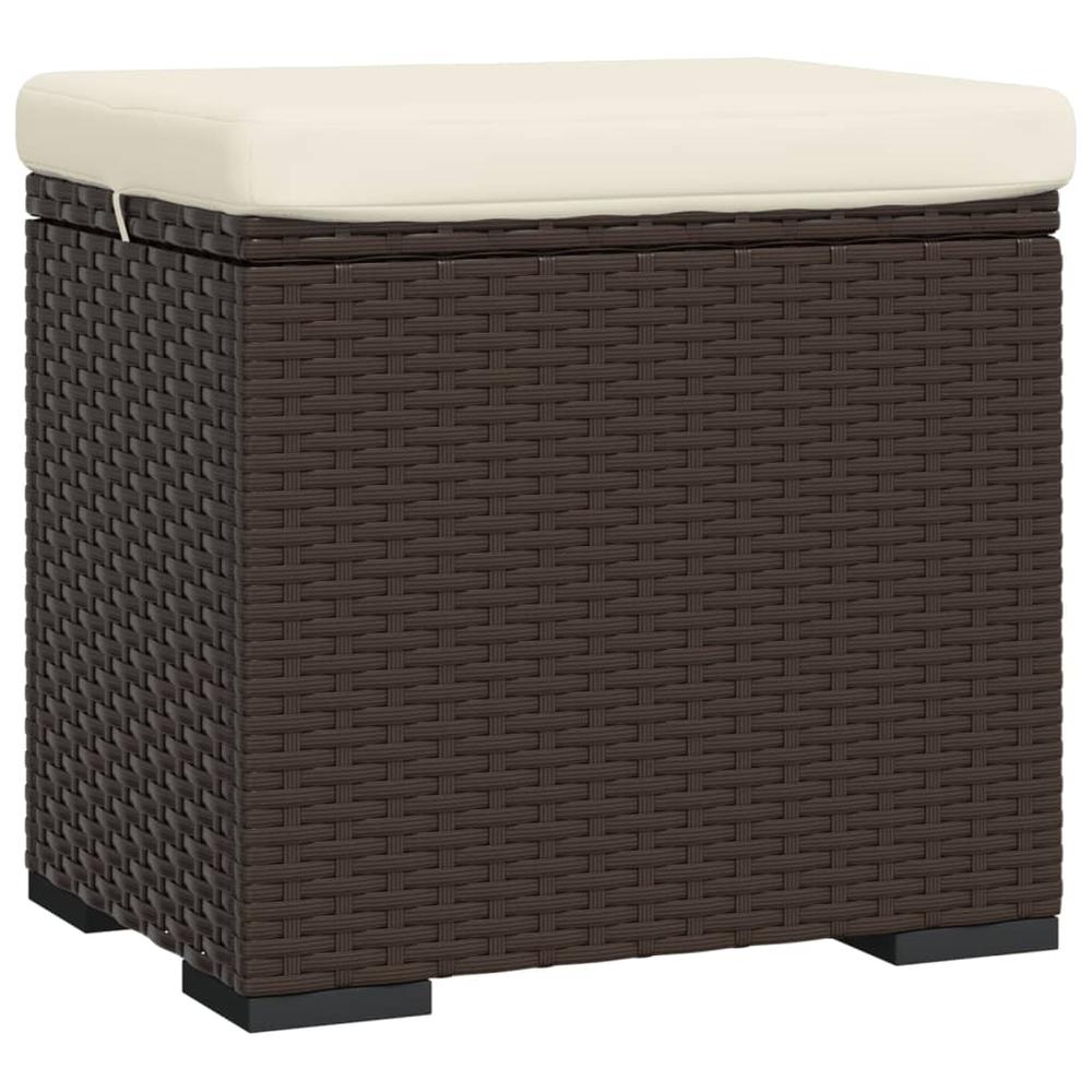 Ottoman with Cushion Brown 15.7"x11.8"x15.7" Poly Rattan. Picture 1