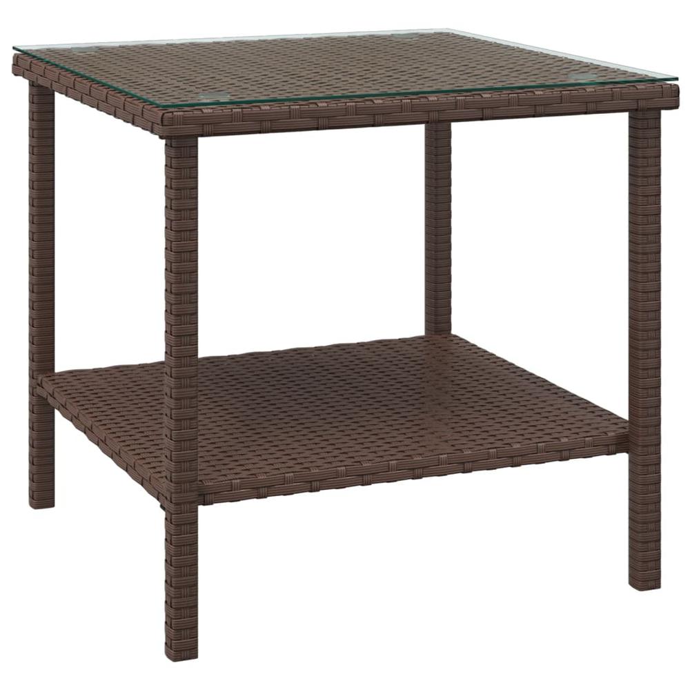 Side Table Brown 17.7"x17.7"x17.7" Poly Rattan and Tempered Glass. Picture 1