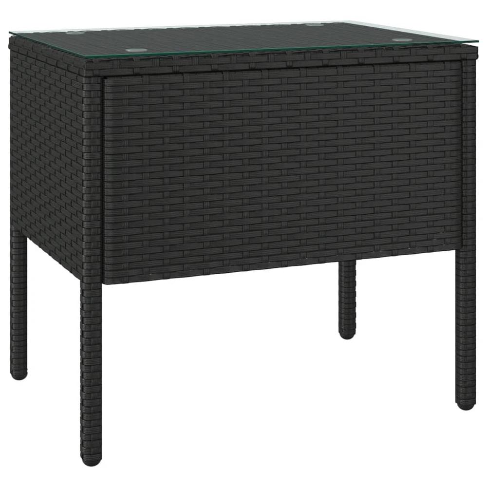 Side Table Black 20.9"x14.6"x18.9" Poly Rattan and Tempered Glass. Picture 1