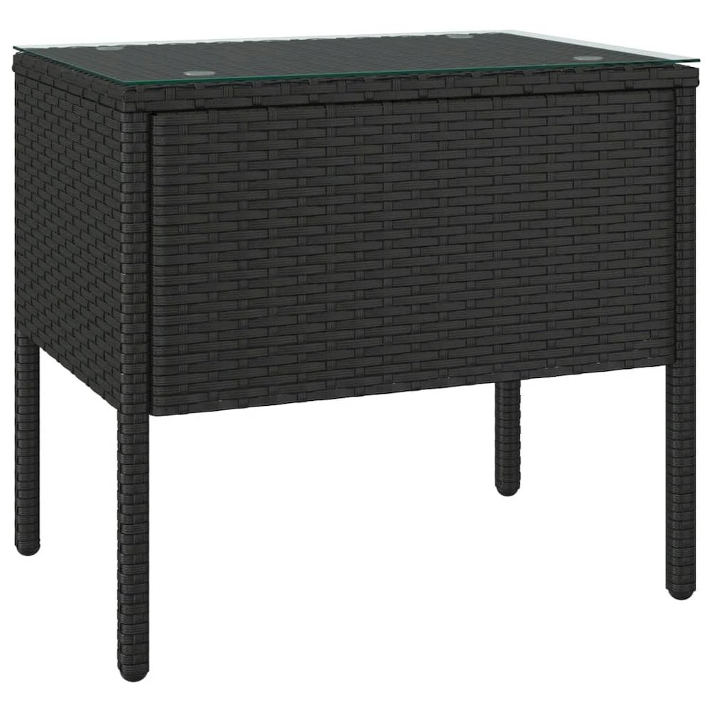 Side Table Black 20.9"x14.6"x18.9" Poly Rattan and Tempered Glass. Picture 2