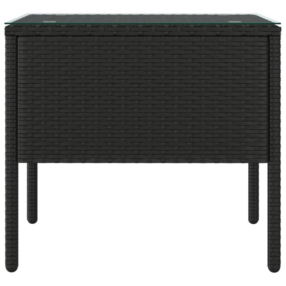Side Table Black 20.9"x14.6"x18.9" Poly Rattan and Tempered Glass. Picture 2