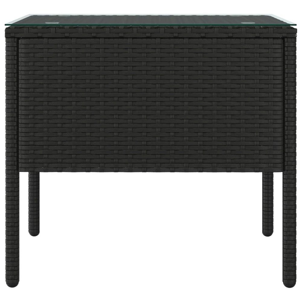 Side Table Black 20.9"x14.6"x18.9" Poly Rattan and Tempered Glass. Picture 3