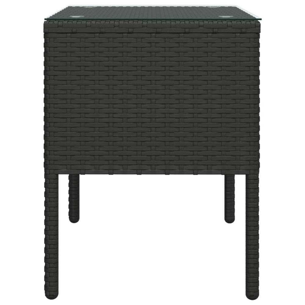 Side Table Black 20.9"x14.6"x18.9" Poly Rattan and Tempered Glass. Picture 3