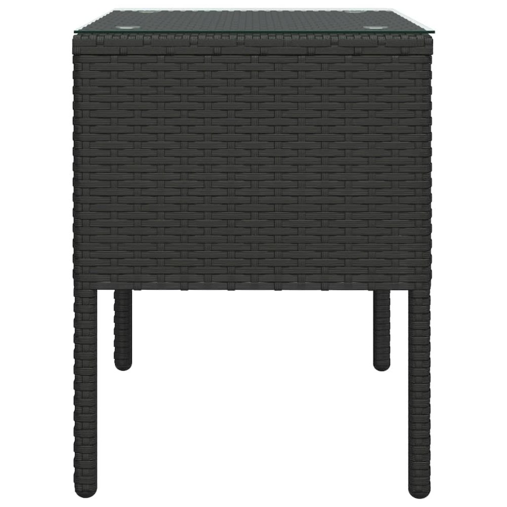 Side Table Black 20.9"x14.6"x18.9" Poly Rattan and Tempered Glass. Picture 4