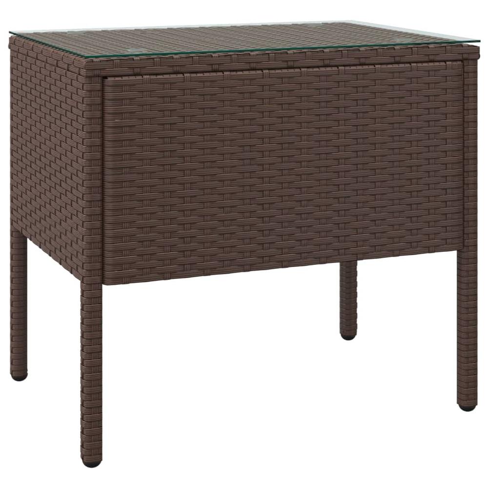 Side Table Brown 20.9"x14.6"x18.9" Poly Rattan and Tempered Glass. Picture 1
